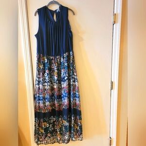 Danny and Nicole, 20W, long maxi dress. Navy blue with floral bottom